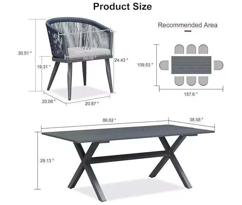 PURPLE LEAF Patio Dining Set All-Weather Wicker Aluminium Outdoor Table and Chairs Set for Backyard Decor Kitchen Modern Furniture Set