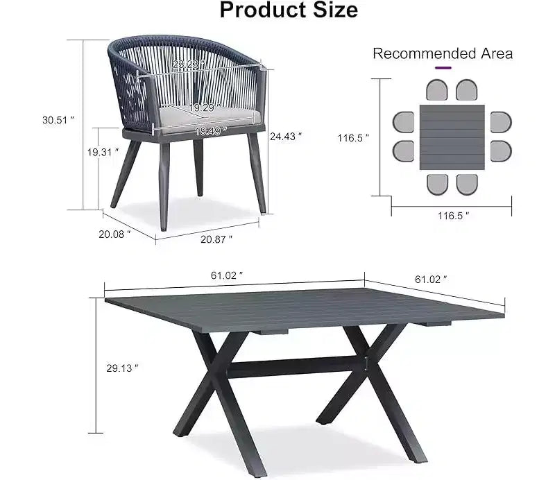 PURPLE LEAF Patio Dining Set All-Weather Wicker Aluminium Outdoor Table and Chairs Set for Backyard Decor Kitchen Modern Furniture Set