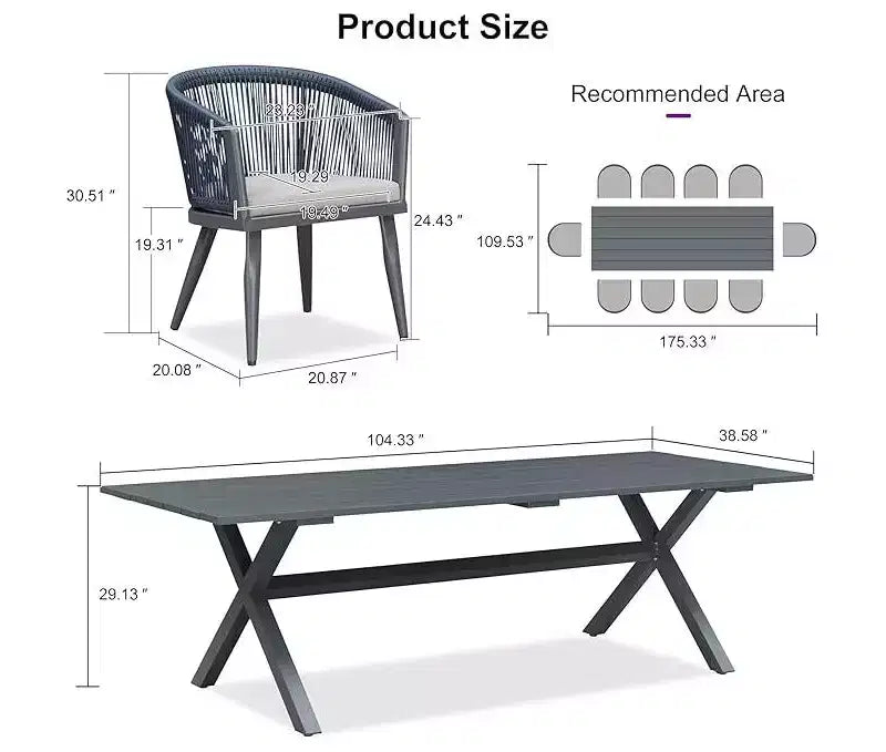 PURPLE LEAF Patio Dining Set All-Weather Wicker Aluminium Outdoor Table and Chairs Set for Backyard Decor Kitchen Modern Furniture Set