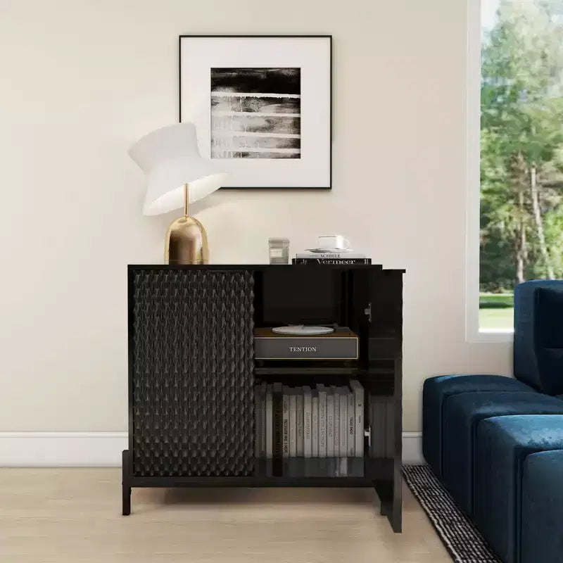 CLIHOME Mobiletto decorativo con 2 ante in legno da 80 cm e 3 ripiani regolabili