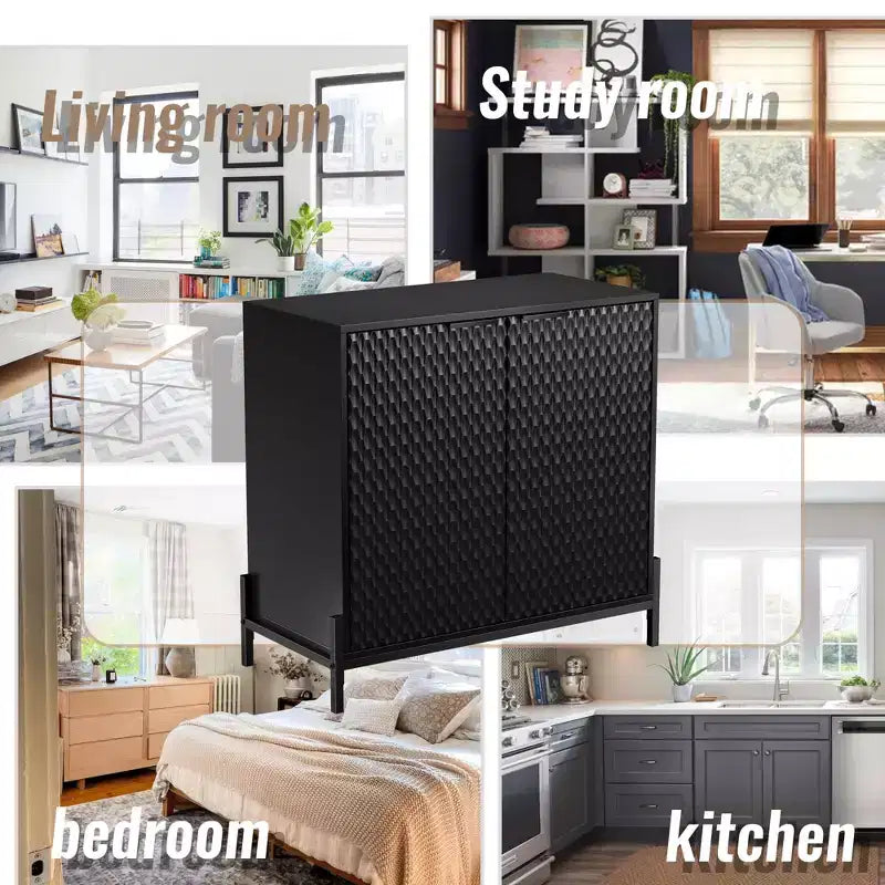 CLIHOME Mobiletto decorativo con 2 ante in legno da 80 cm e 3 ripiani regolabili