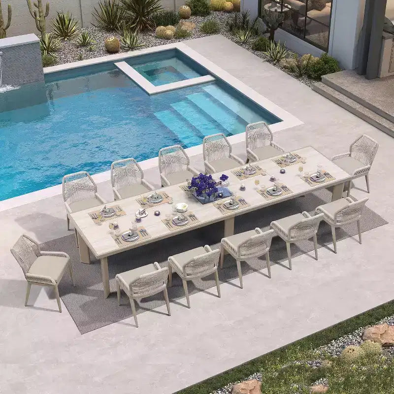 Set da pranzo PURPLE LEAF con tavolo in metallo e sedie in vimini per portico, giardino, cucina, set di mobili moderni da esterno