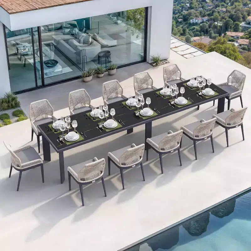 Set da pranzo PURPLE LEAF con tavolo in metallo e sedie in vimini per portico, giardino, cucina, set di mobili moderni da esterno