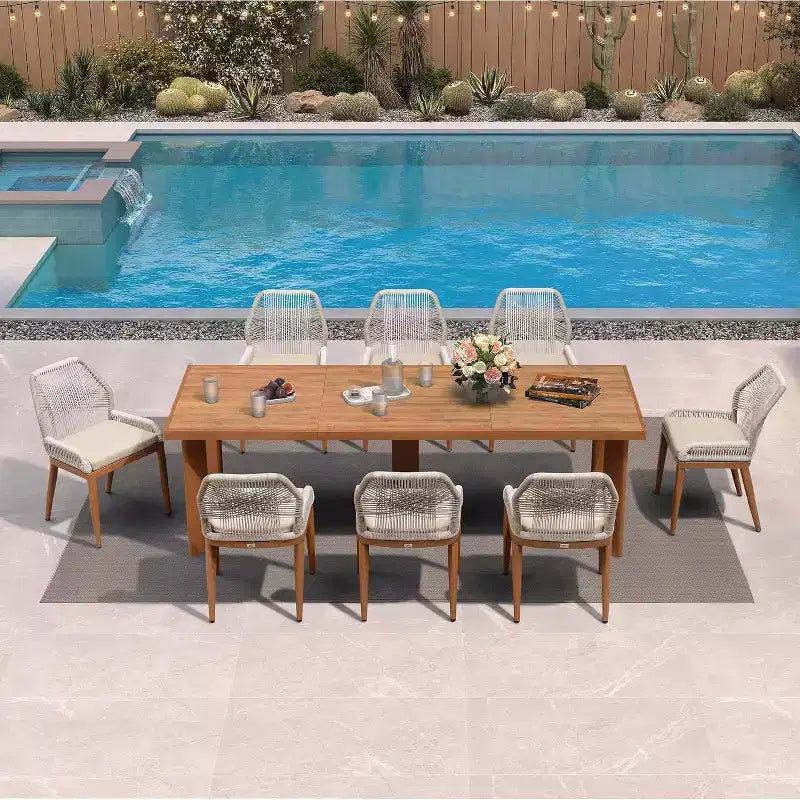 Set da pranzo PURPLE LEAF con tavolo in metallo e sedie in vimini per portico, giardino, cucina, set di mobili moderni da esterno