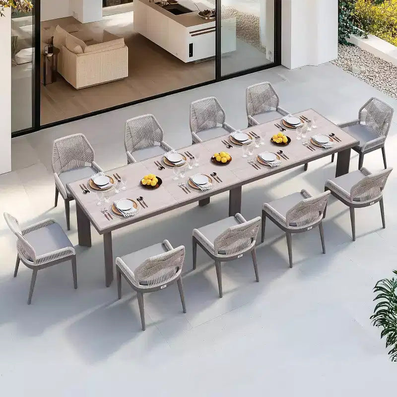 Set da pranzo PURPLE LEAF con tavolo in metallo e sedie in vimini per portico, giardino, cucina, set di mobili moderni da esterno