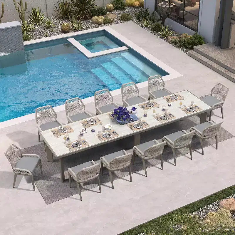 Set da pranzo PURPLE LEAF con tavolo in metallo e sedie in vimini per portico, giardino, cucina, set di mobili moderni da esterno