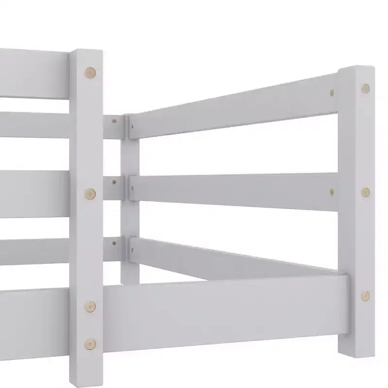 Struttura letto Okak per bambini, dimensioni singole/matrimoniali, letto per bambini moderno a basso profilo con spondine di sicurezza, struttura in legno massello per la camera dei bambini