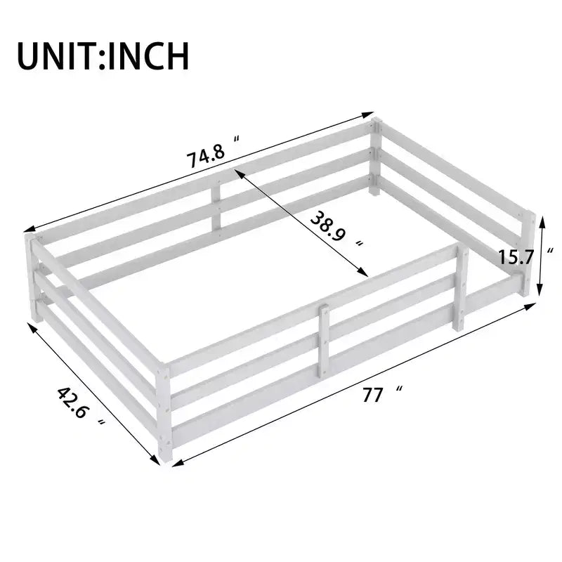 Struttura letto Okak per bambini, dimensioni singole/matrimoniali, letto per bambini moderno a basso profilo con spondine di sicurezza, struttura in legno massello per la camera dei bambini