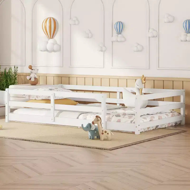 Struttura letto Okak per bambini, dimensioni singole/matrimoniali, letto per bambini moderno a basso profilo con spondine di sicurezza, struttura in legno massello per la camera dei bambini
