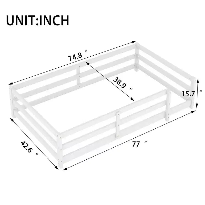 Struttura letto Okak per bambini, dimensioni singole/matrimoniali, letto per bambini moderno a basso profilo con spondine di sicurezza, struttura in legno massello per la camera dei bambini