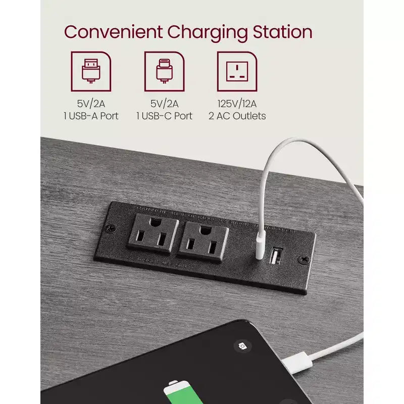 LIRY Set di 2 comodini da fattoria con stazione di ricarica USB, cassetto e ripiano aperto, tavolino da notte per l'arredamento della casa, Grigio Nebbia