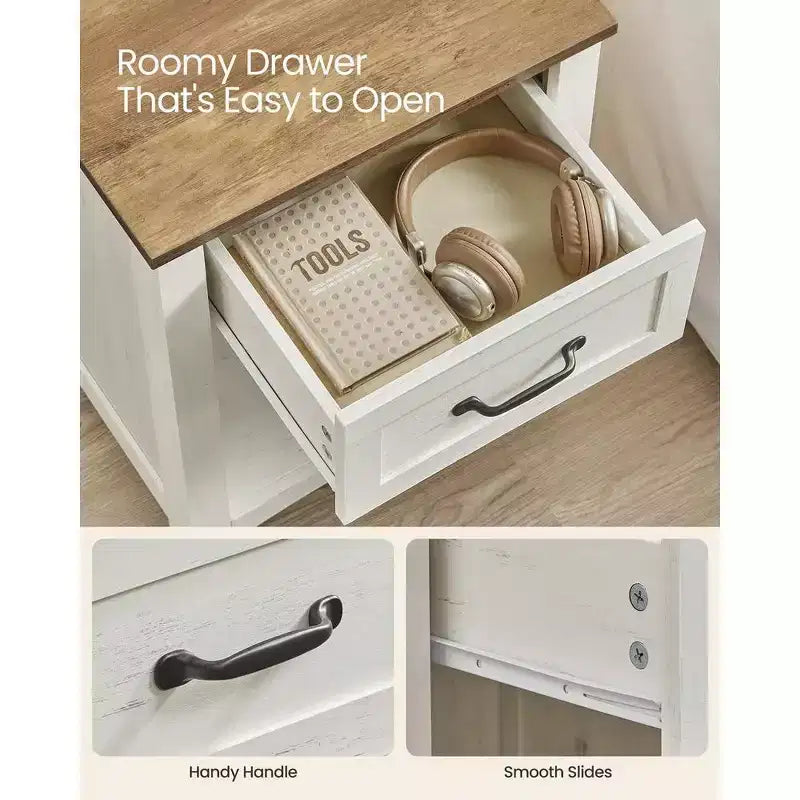 LIRY Set di 2 comodini da fattoria con stazione di ricarica USB, cassetto e ripiano aperto, tavolino da notte per l'arredamento della casa, Grigio Nebbia