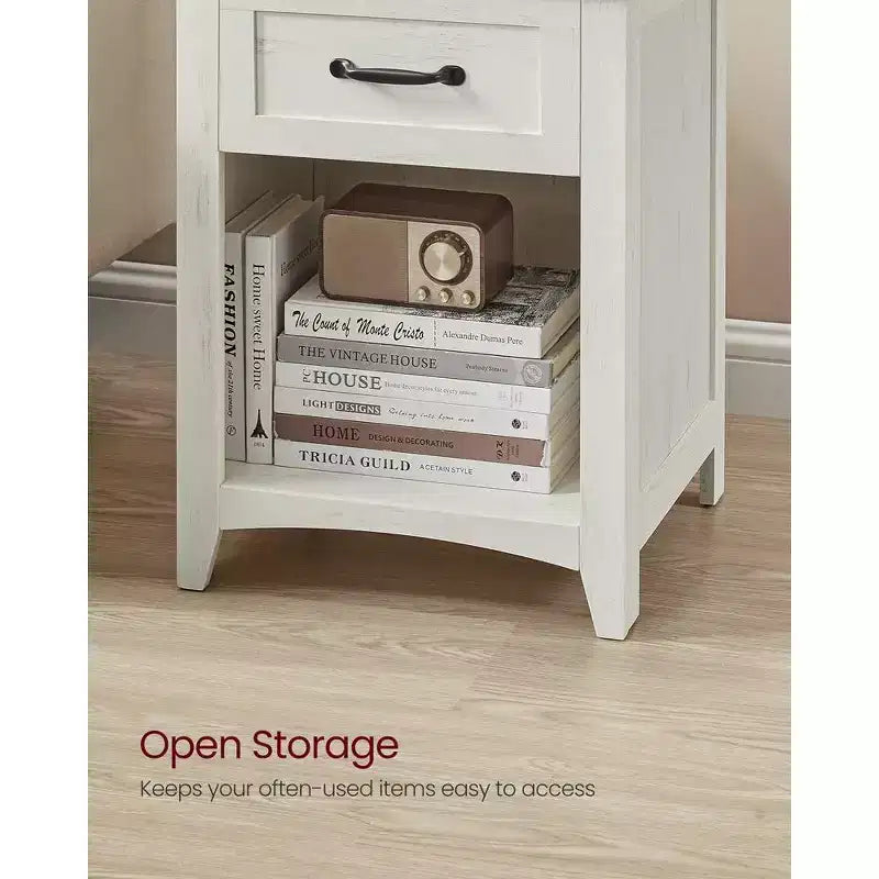 LIRY Set di 2 comodini da fattoria con stazione di ricarica USB, cassetto e ripiano aperto, tavolino da notte per l'arredamento della casa, Grigio Nebbia