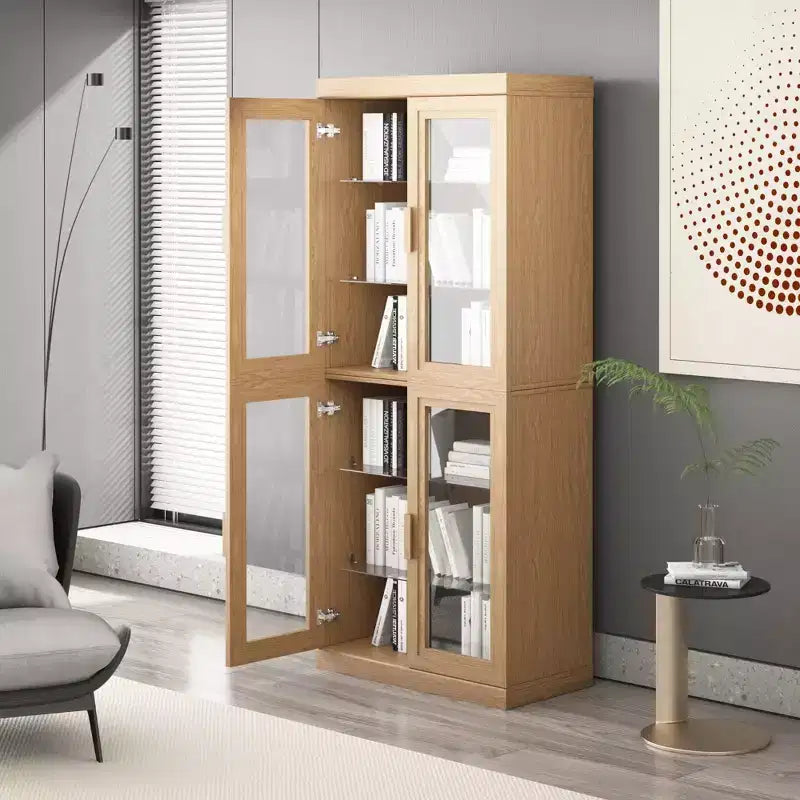 Mobiletto multiuso in legno 72x31x16, organizer portaoggetti con ripiani regolabili e ante in vetro per cucina, camera da letto, ingresso, soggiorno/sala da pranzo