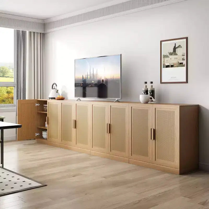 Mobile buffet 31x31x16 in legno, organizer contenitore con ripiani regolabili e ante in rattan per cucina, camera da letto, soggiorno/sala da pranzo