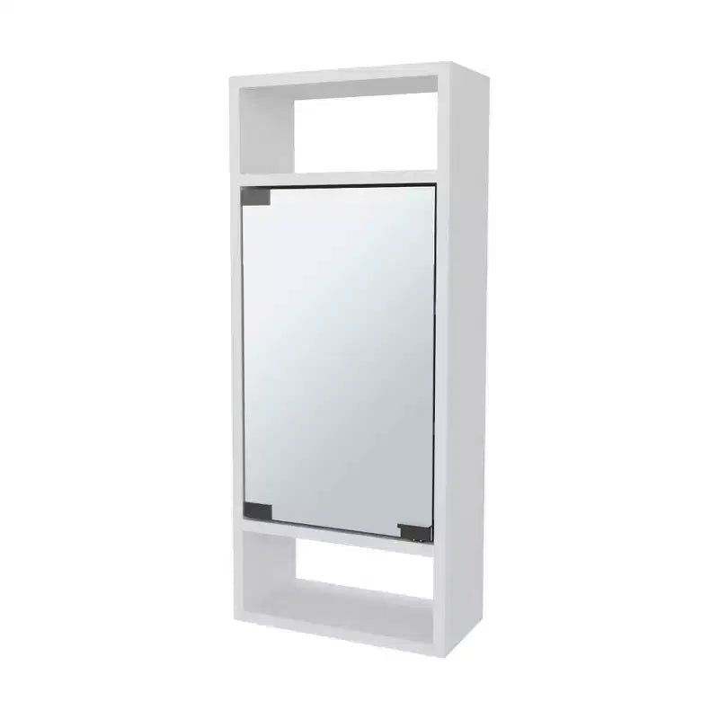Elegante Mobiletto da Bagno in Legno di Pino con Specchio e Vano a Giorno | Bianco