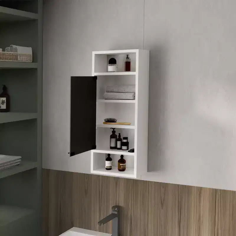 Elegante Mobiletto da Bagno in Legno di Pino con Specchio e Vano a Giorno | Bianco