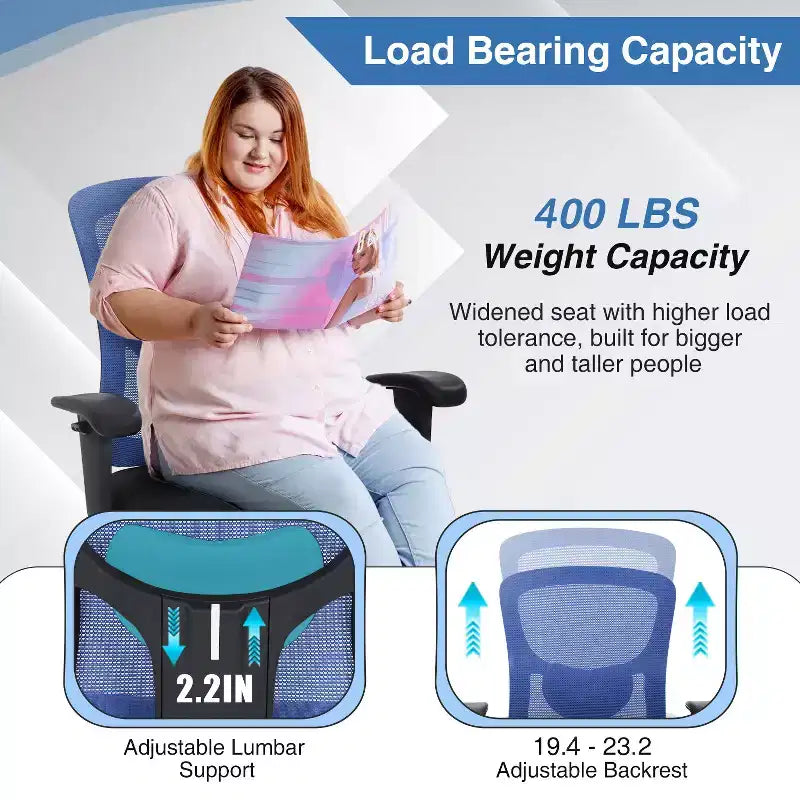 BestMassage Sedia da Ufficio Ergonomica per Persone Robuste Fino a 180 kg, Sedia da Scrivania in Rete per Persone di Taglia Forte