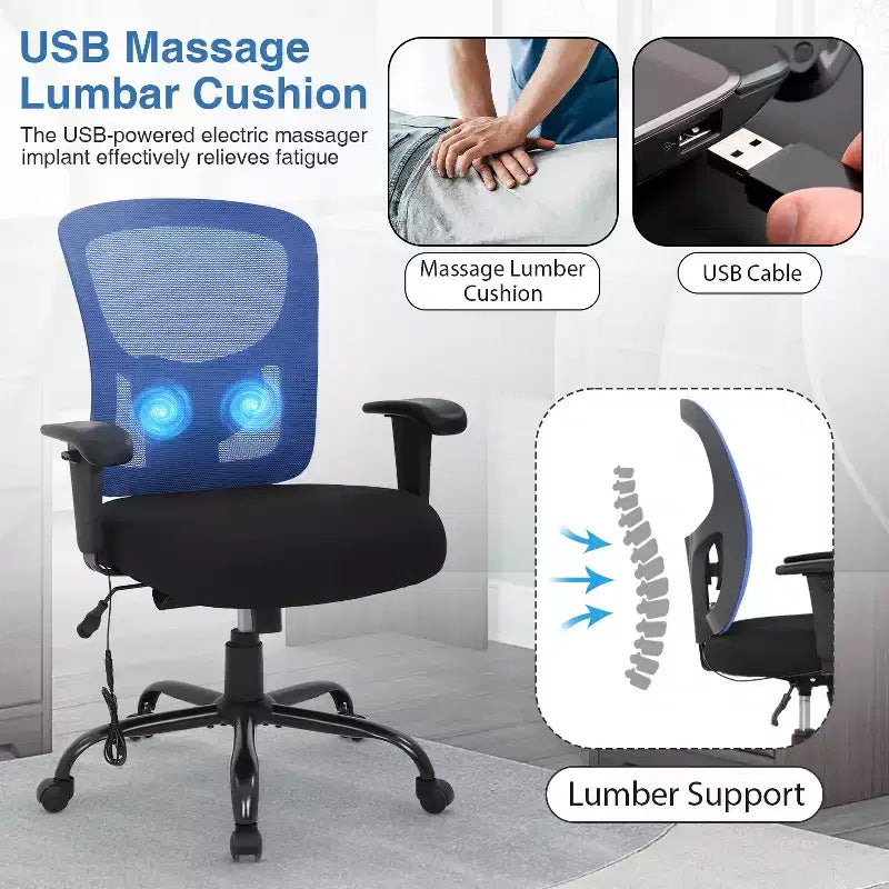 BestMassage Sedia da Ufficio Ergonomica per Persone Robuste Fino a 180 kg, Sedia da Scrivania in Rete per Persone di Taglia Forte