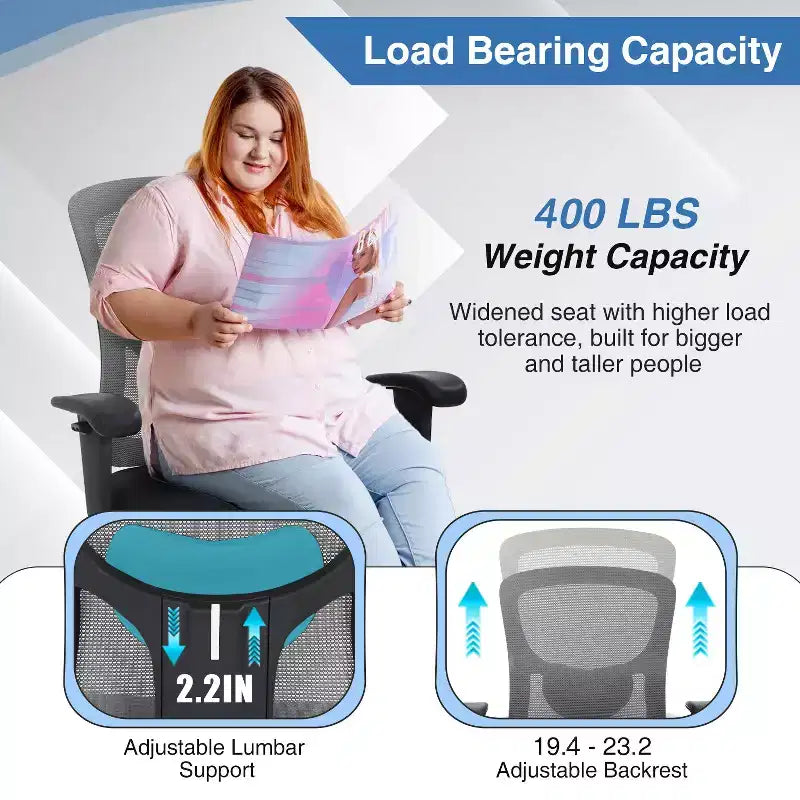 BestMassage Sedia da Ufficio Ergonomica per Persone Robuste Fino a 180 kg, Sedia da Scrivania in Rete per Persone di Taglia Forte