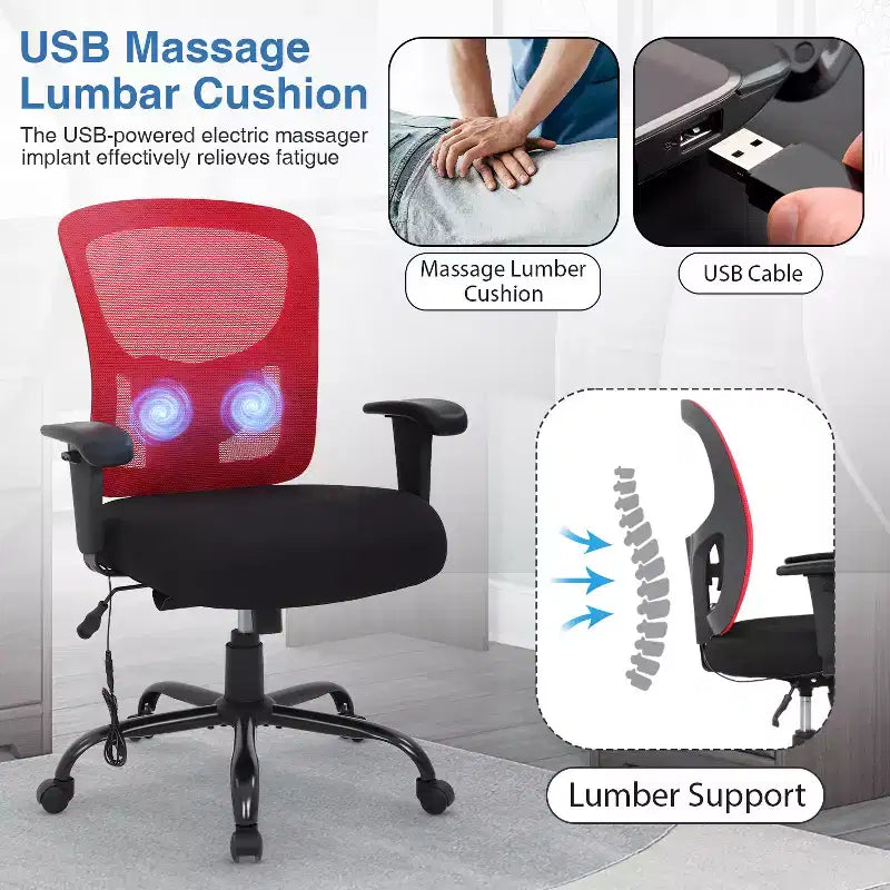 BestMassage Sedia da Ufficio Ergonomica per Persone Robuste Fino a 180 kg, Sedia da Scrivania in Rete per Persone di Taglia Forte