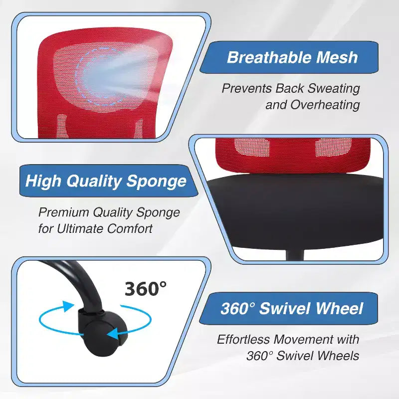 BestMassage Sedia da Ufficio Ergonomica per Persone Robuste Fino a 180 kg, Sedia da Scrivania in Rete per Persone di Taglia Forte