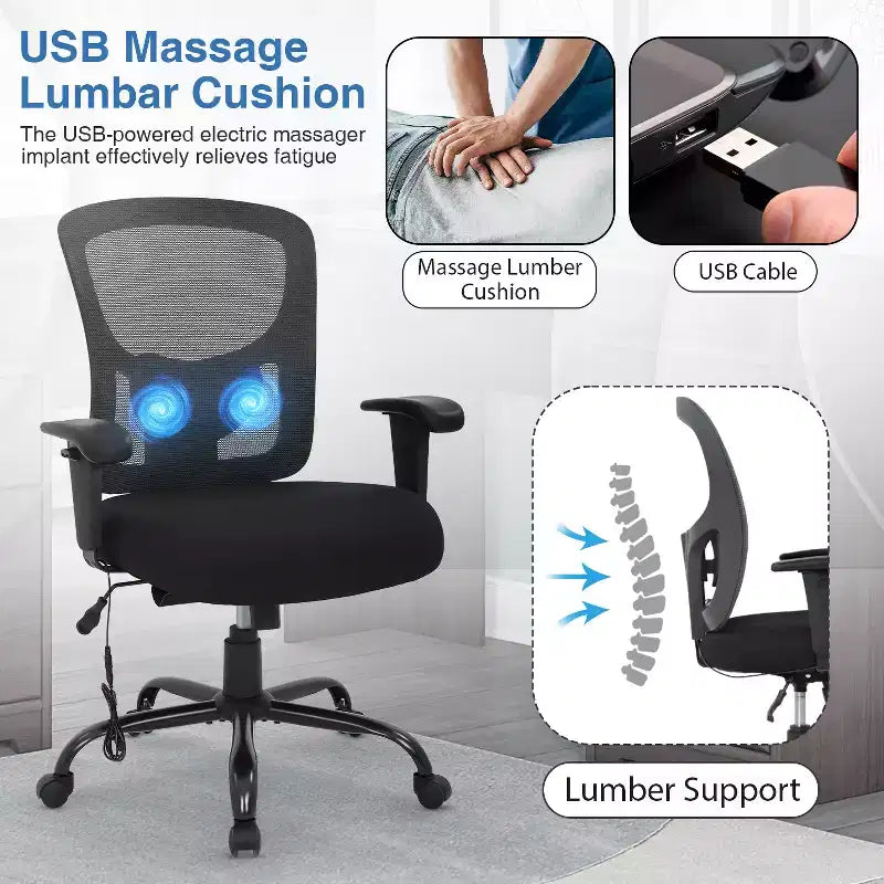 BestMassage Sedia da Ufficio Ergonomica per Persone Robuste Fino a 180 kg, Sedia da Scrivania in Rete per Persone di Taglia Forte