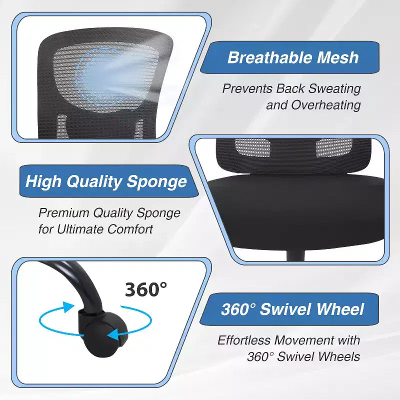BestMassage Sedia da Ufficio Ergonomica per Persone Robuste Fino a 180 kg, Sedia da Scrivania in Rete per Persone di Taglia Forte