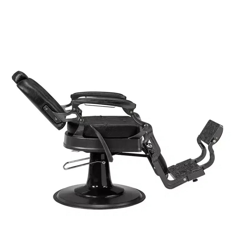 Sedia da barbiere idraulica reclinabile ergonomica Karl Home Attrezzatura da salone per parrucchieri e spa in nero con braccioli