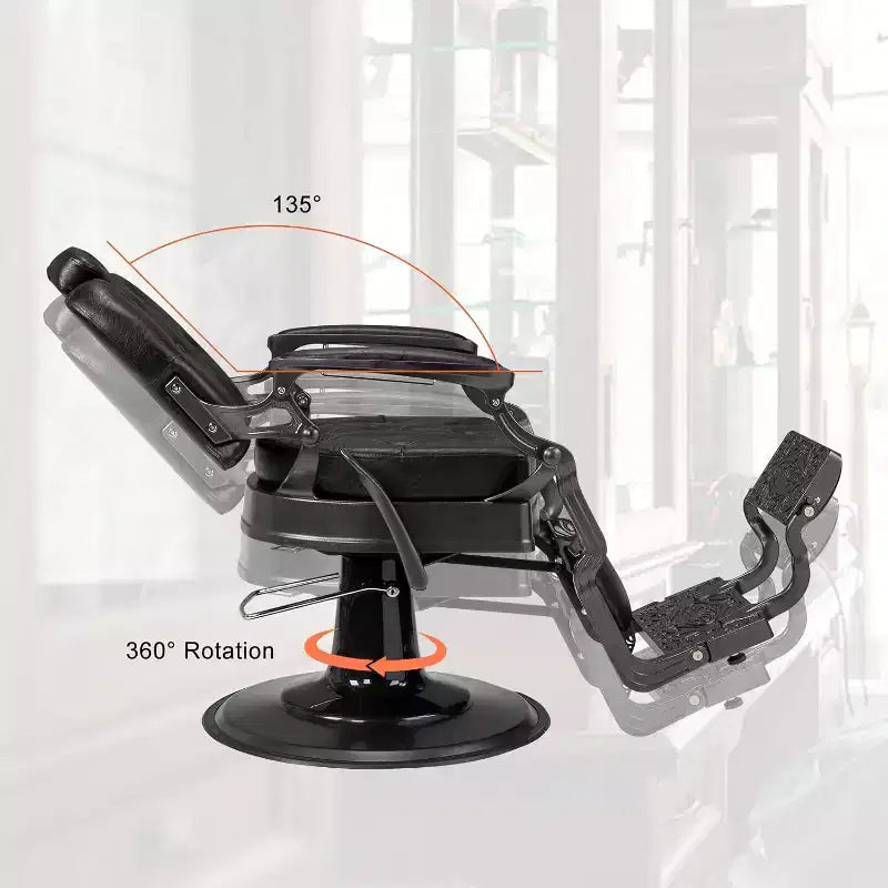 Sedia da barbiere idraulica reclinabile ergonomica Karl Home Attrezzatura da salone per parrucchieri e spa in nero con braccioli