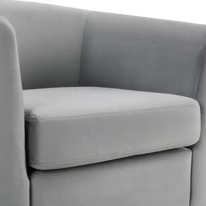 Poltrona moderna Bestier in velluto grigio con poggiapiedi, schienale a U e seduta imbottita spessa 4 cm