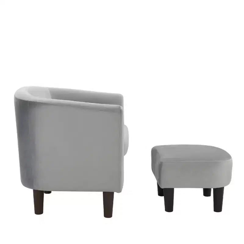 Poltrona moderna Bestier in velluto grigio con poggiapiedi, schienale a U e seduta imbottita spessa 4 cm