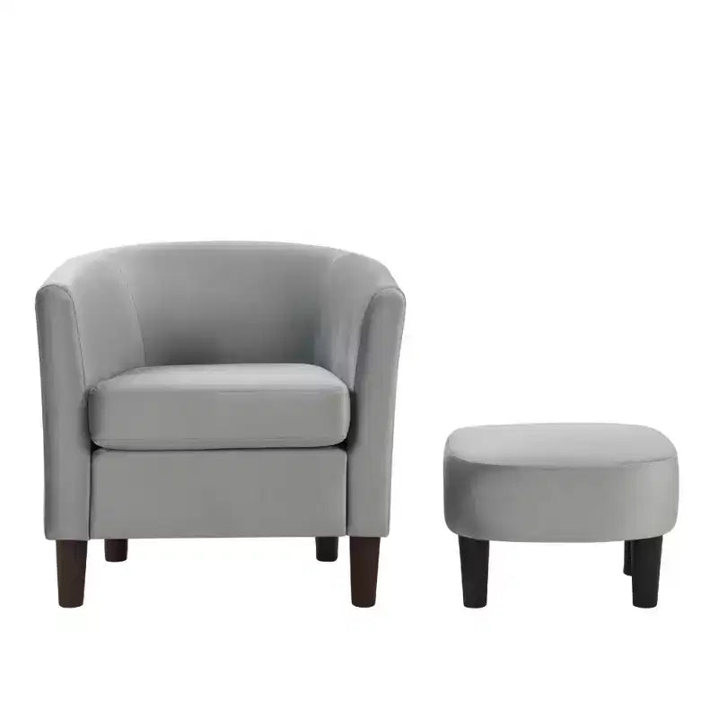 Poltrona moderna Bestier in velluto grigio con poggiapiedi, schienale a U e seduta imbottita spessa 4 cm