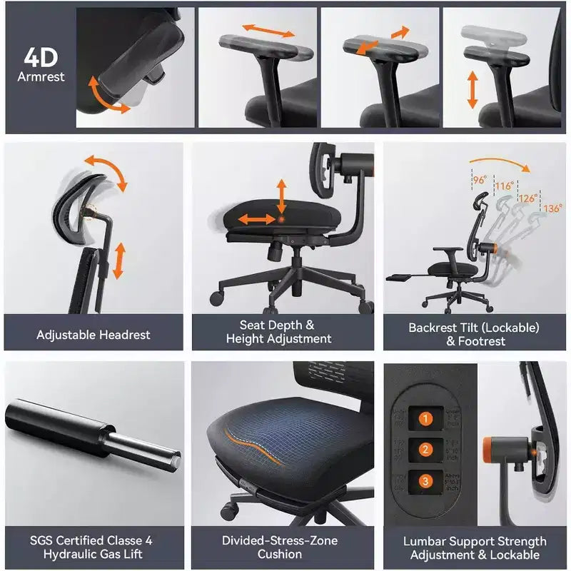 Sedia Ergonomica Newtral MagicH-BP con Poggiapiedi - Sedia da Ufficio per Casa con Supporto Lombare Auto-Adattante, Braccioli 4D, Seduta Regolabile in Profondità e Altezza