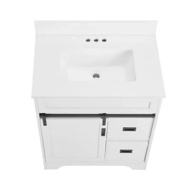 Mobile da bagno Bestier 30" bianco stile rustico con ante scorrevoli a persiana, 2 cassetti, mobile indipendente con alzatina protettiva