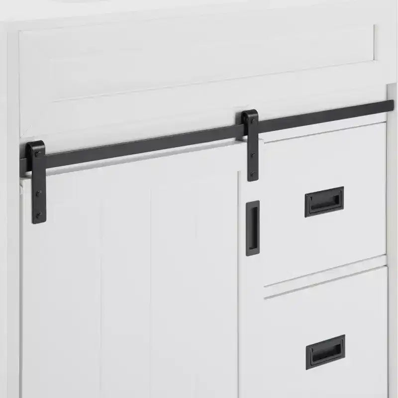 Mobile da bagno Bestier 30" bianco stile rustico con ante scorrevoli a persiana, 2 cassetti, mobile indipendente con alzatina protettiva