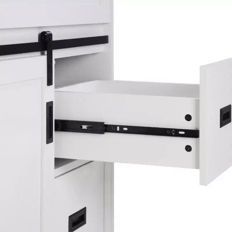 Mobile da bagno Bestier 30" bianco stile rustico con ante scorrevoli a persiana, 2 cassetti, mobile indipendente con alzatina protettiva