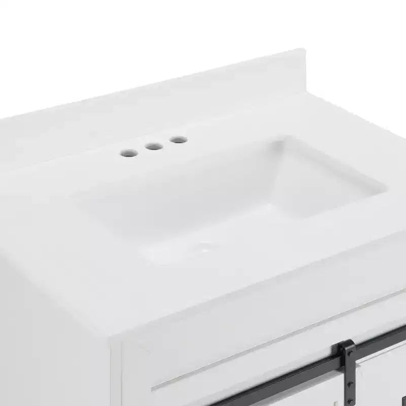 Mobile da bagno Bestier 30" bianco stile rustico con ante scorrevoli a persiana, 2 cassetti, mobile indipendente con alzatina protettiva