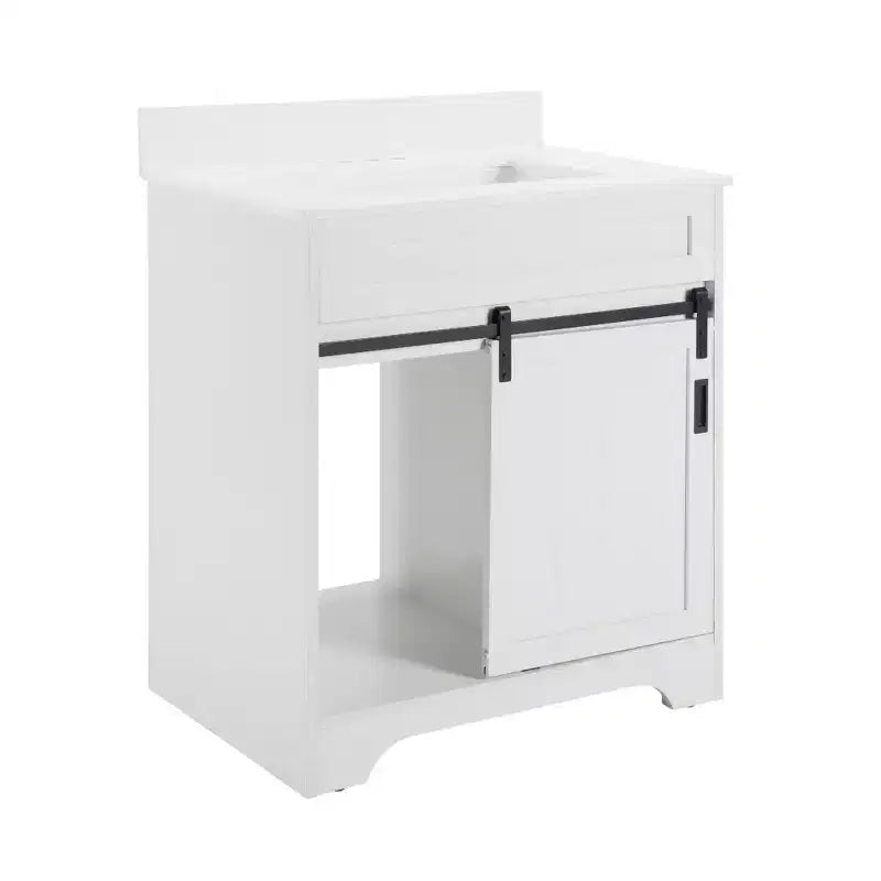 Mobile da bagno Bestier 30" bianco stile rustico con ante scorrevoli a persiana, 2 cassetti, mobile indipendente con alzatina protettiva
