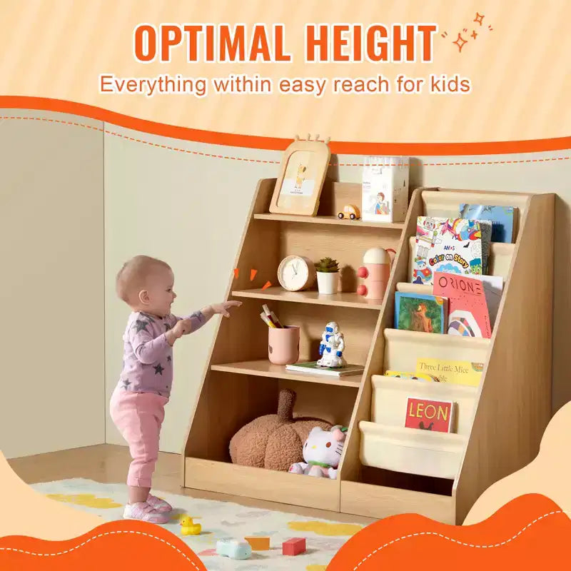 VEVOR Scaffale per Libri per Bambini a 4 Livelli in Legno, Libreria a Sospensione a Sei Strati, Portaoggetti per Libri per Neonati, Armadietto Organizzatore per Libri e Giocattoli, per Cameretta dei Bambini, Sala Giochi