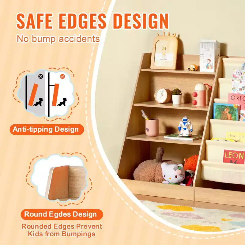 VEVOR Scaffale per Libri per Bambini a 4 Livelli in Legno, Libreria a Sospensione a Sei Strati, Portaoggetti per Libri per Neonati, Armadietto Organizzatore per Libri e Giocattoli, per Cameretta dei Bambini, Sala Giochi
