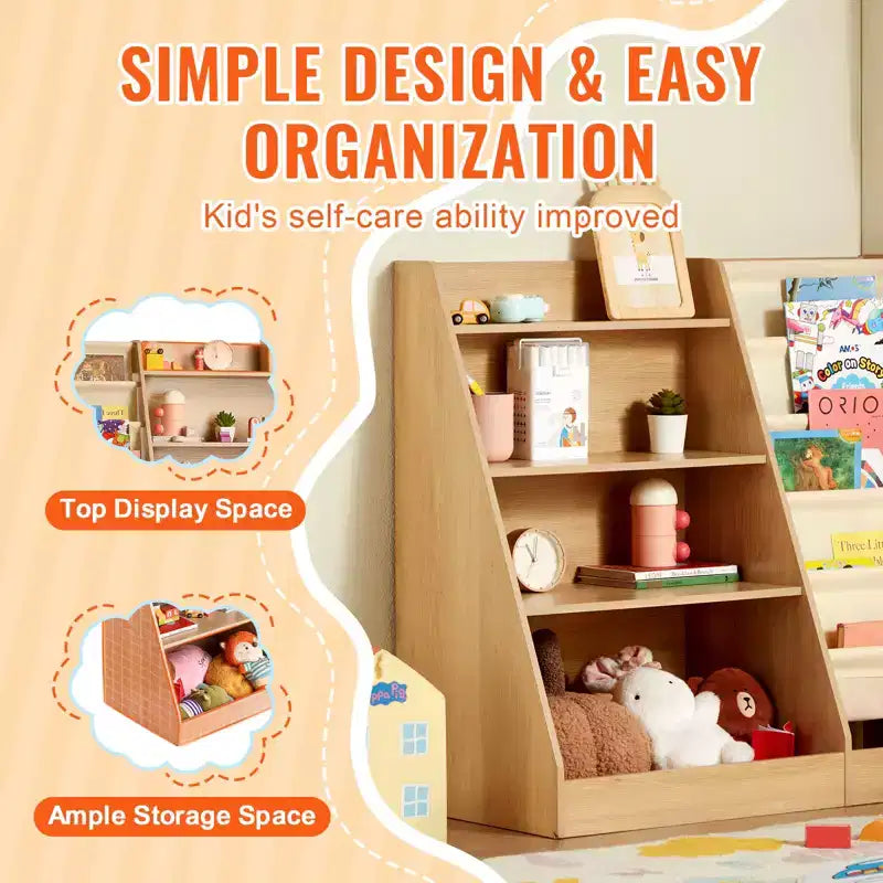 VEVOR Scaffale per Libri per Bambini a 4 Livelli in Legno, Libreria a Sospensione a Sei Strati, Portaoggetti per Libri per Neonati, Armadietto Organizzatore per Libri e Giocattoli, per Cameretta dei Bambini, Sala Giochi
