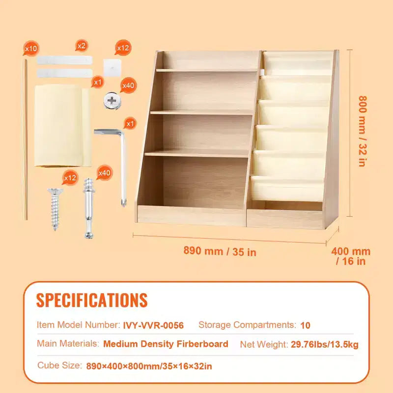 VEVOR Scaffale per Libri per Bambini a 4 Livelli in Legno, Libreria a Sospensione a Sei Strati, Portaoggetti per Libri per Neonati, Armadietto Organizzatore per Libri e Giocattoli, per Cameretta dei Bambini, Sala Giochi