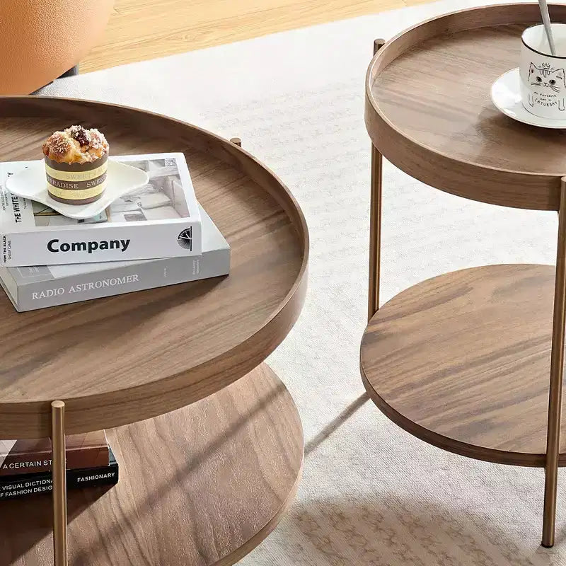 Set di 2 tavolini da caffè rotondi impilabili Okak a 2 ripiani, tavolini laterali moderni per soggiorno/ufficio, salvaspazio per balcone o cortile