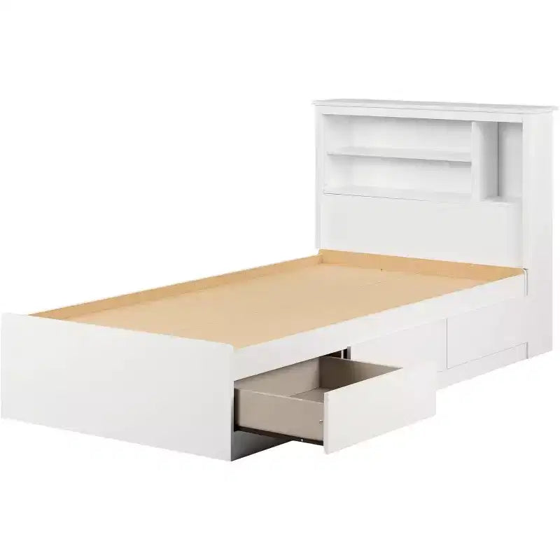 HomeStock Letto Matrimoniale a Una Piazza e Mezza 101,6 cm H Bianco con Libreria in Truciolato Rete