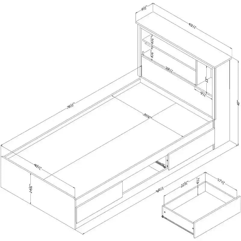 HomeStock Letto Matrimoniale a Una Piazza e Mezza 101,6 cm H Bianco con Libreria in Truciolato Rete