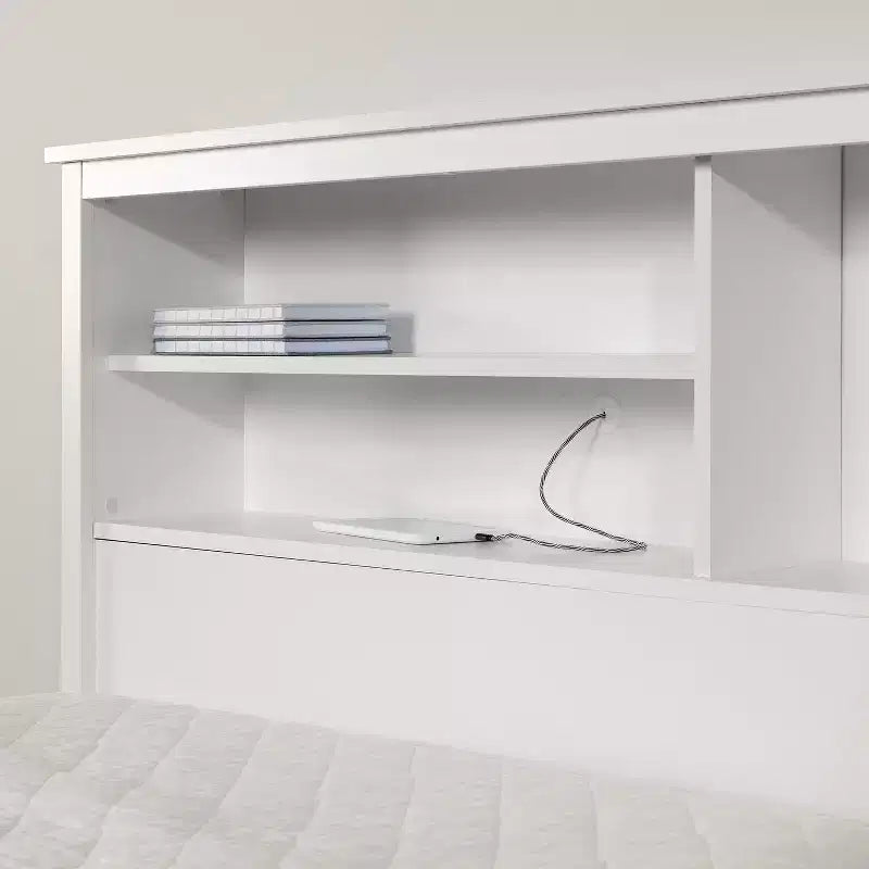 HomeStock Letto Matrimoniale a Una Piazza e Mezza 101,6 cm H Bianco con Libreria in Truciolato Rete