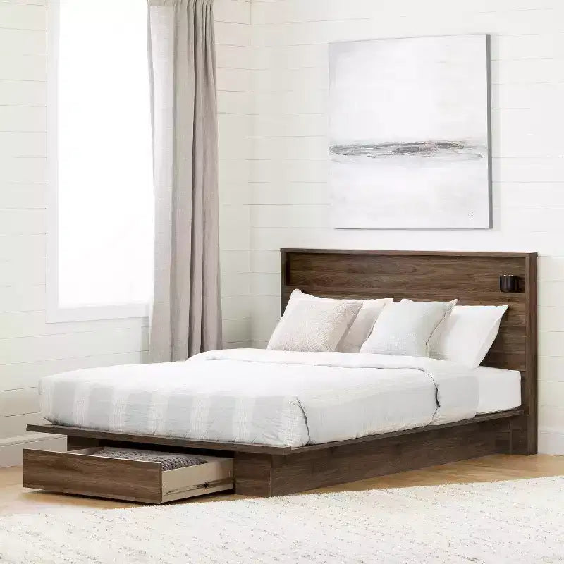 HomeStock Base letto regolabile (da piazza francese a matrimoniale) marrone 8,5 pollici di altezza con contenitore in truciolare