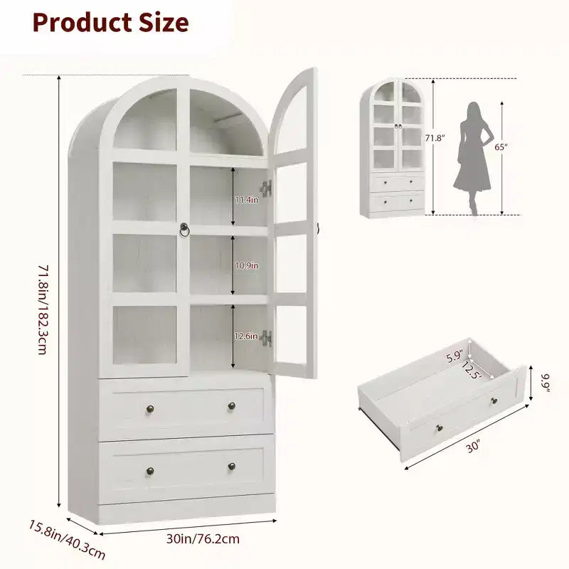 Dispensa alta da cucina Garvee in stile rustico, credenze da cucina in legno con 2 grandi cassetti, facile montaggio