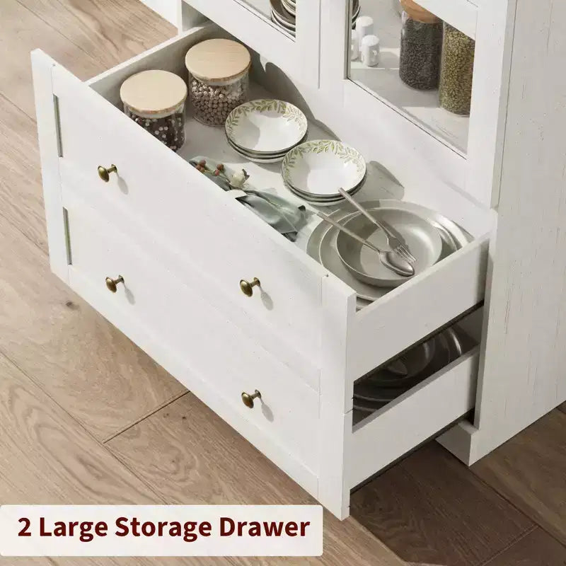 Dispensa alta da cucina Garvee in stile rustico, credenze da cucina in legno con 2 grandi cassetti, facile montaggio